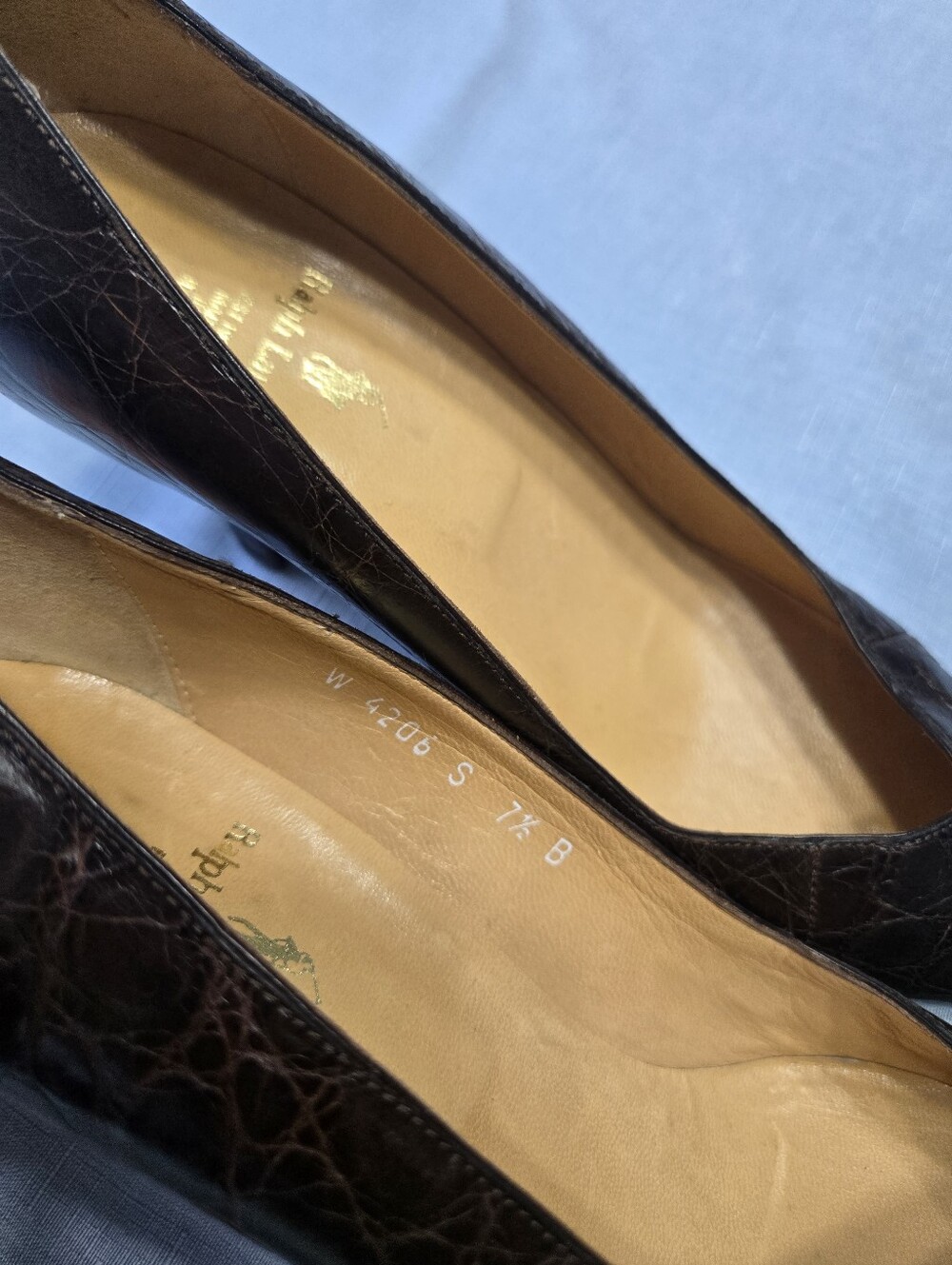 Ralph Lauren Collection Made in Italy Brown Croc Embossed Leather Heels 7.5B - Picture 9 of 9